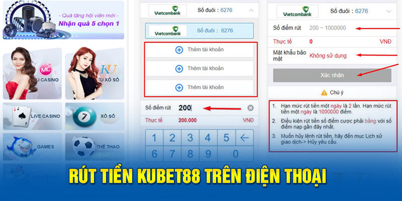 Rút tiền KUBET88 trên điện thoại